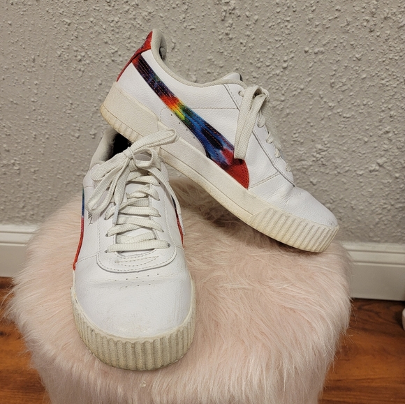 Puma - Women's White Sneakers with Rainbow Tie Dye - Picture 3 of 10